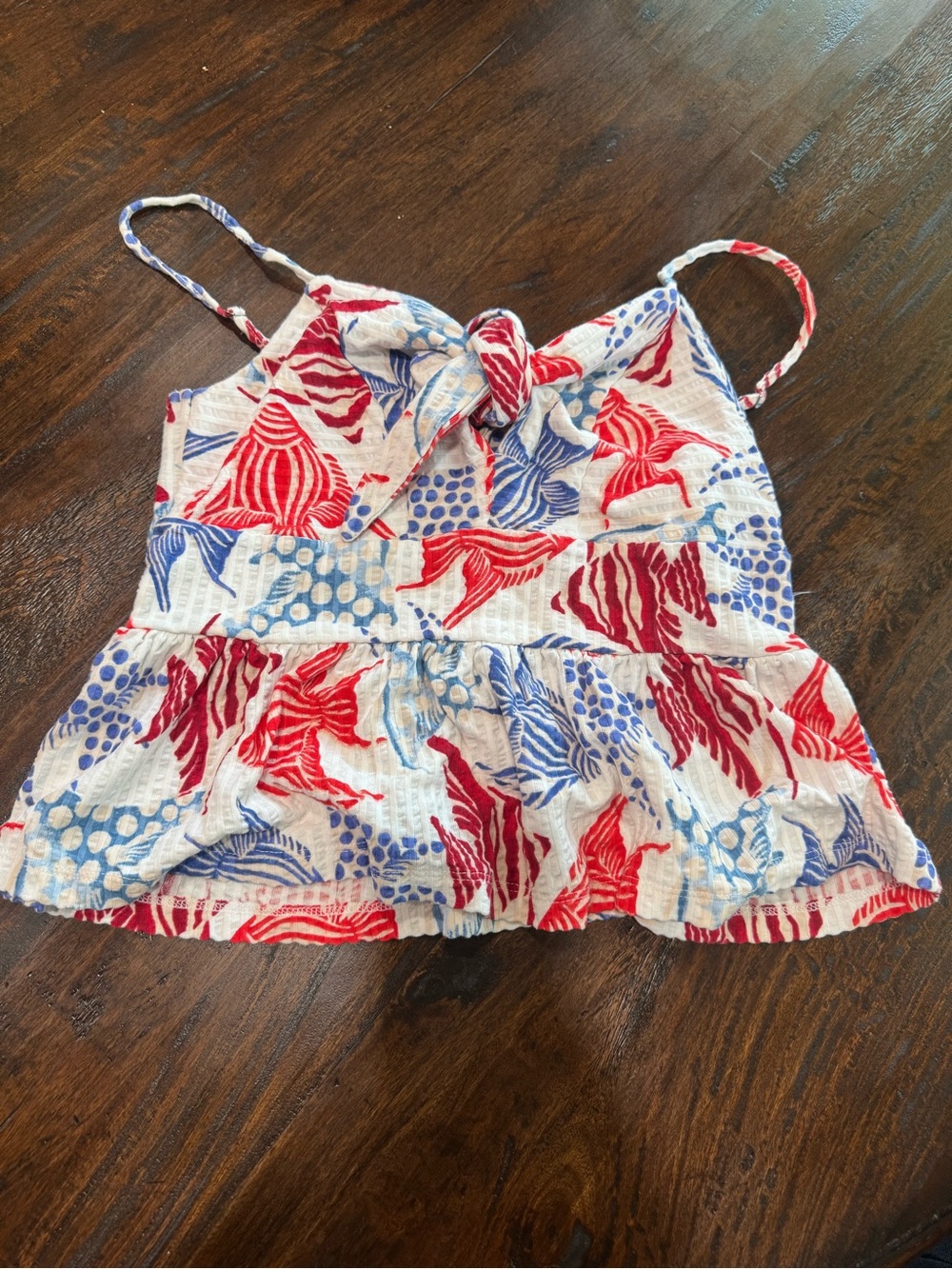 LOFT Red & Blue Floral Tie-Front Tank